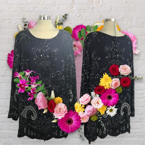 CANDLELIGHT & Champagne Beaded  Dark Blue Elegant Designed  100% Silk - Picture 3 of 17